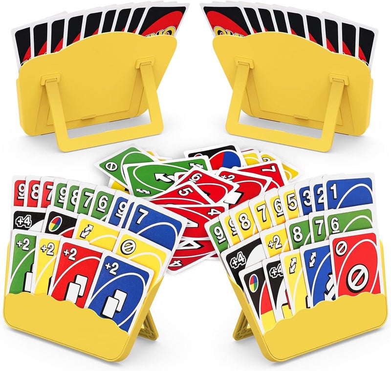 Tenyond Card Holders for Playing Cards - 4 Pack Playing Card Holder w/Foldable Stand for Stocking Stuffer, Travel Game, for Senior, Little or Arthritis Hands, UNO, Poker, Holidays Game Nights, Yellow - Image 1